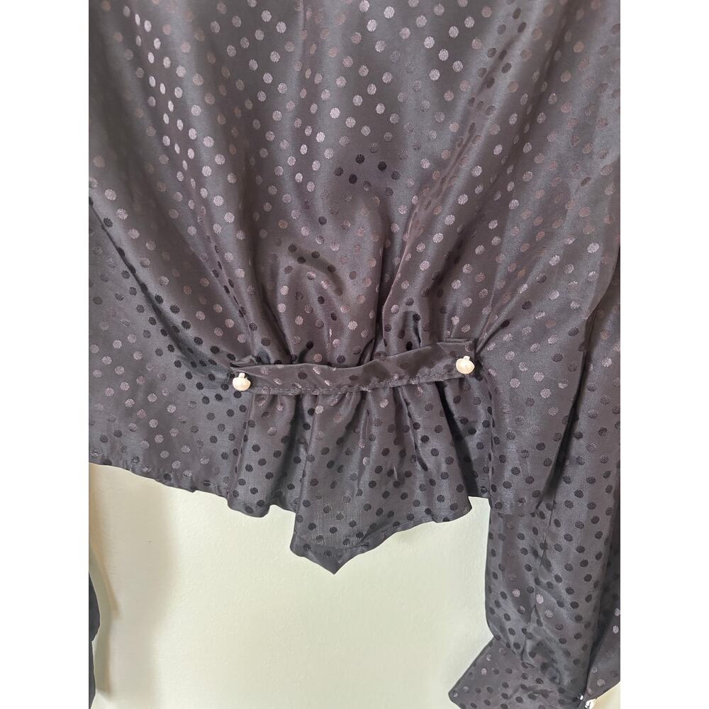 Vintage 70s Polka Dot Puff Sleeve Blouse Cropped Peplum Top M - Picture 4 of 7